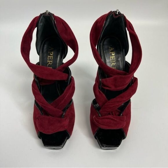 Aperlai Paris Womens burgundy black Cutout Peep Toe Heeled Platform Sandals 38 - Picture 9 of 11